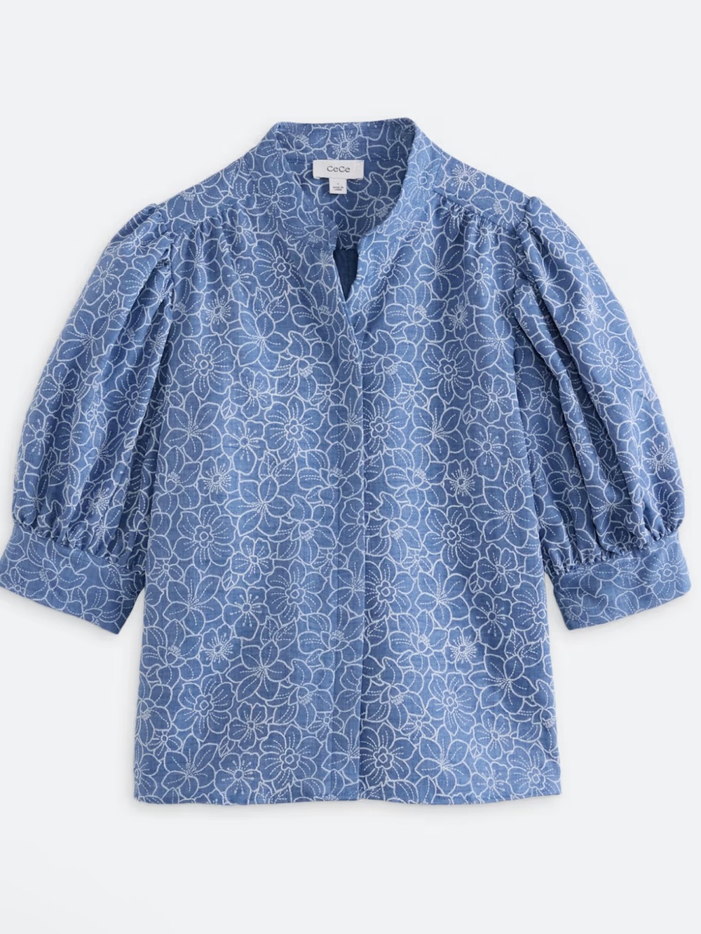 CECE SPORTSWEAR Reema Blue/White Blouse, Size: Large